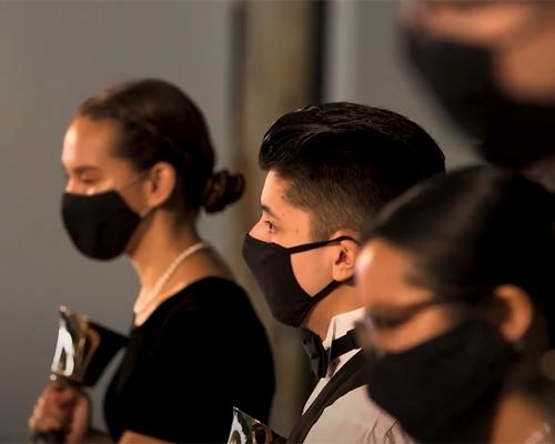 handbell musicians in masks