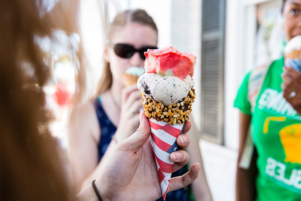 Students enjoy a sweet treat in a nearby beach town.